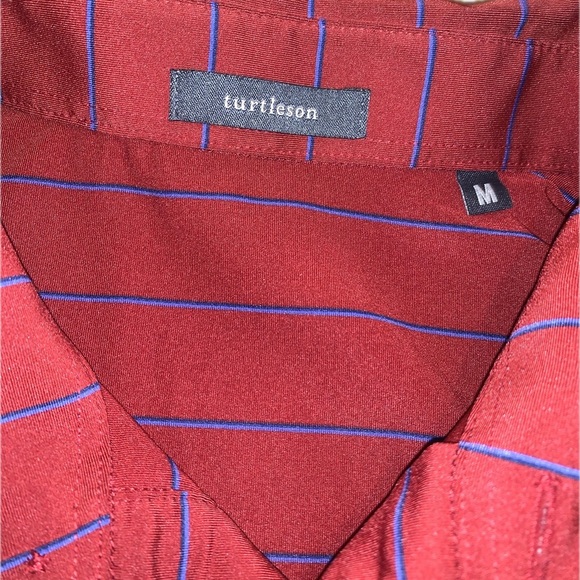 Turtleson Red Blue Striped Wicking Stretch Golf Collar Polo Shirt Medium - Picture 5 of 7